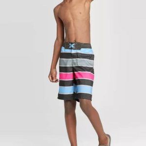 Boys' Pink Pop Stripe Swim Trunks